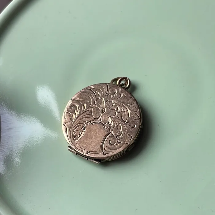 Engraved Flower Locket Gold Filled Antique Love Vintage Paris Earrings