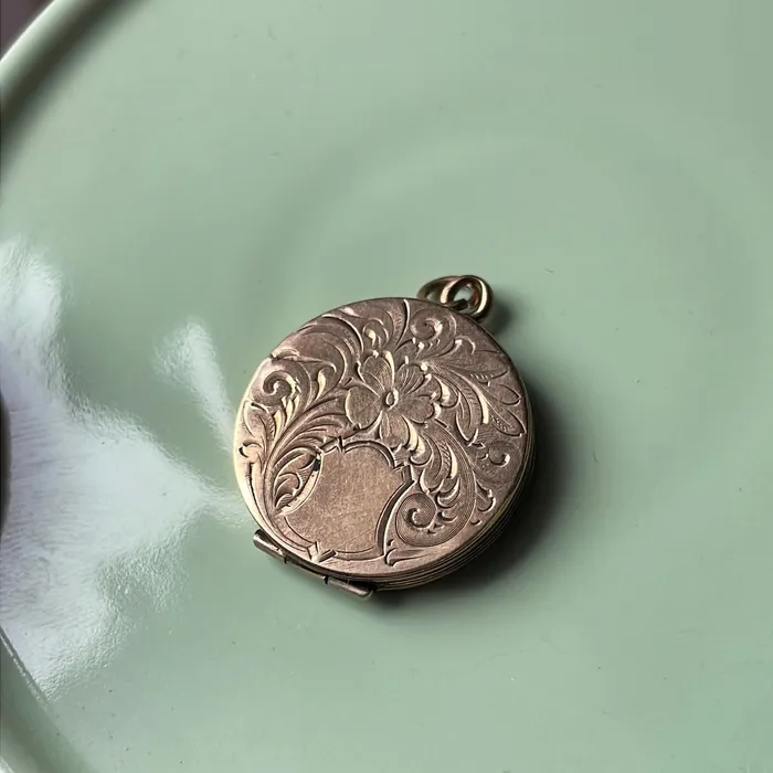 Engraved Flower Locket Gold Filled Antique Love Vintage Paris Earrings