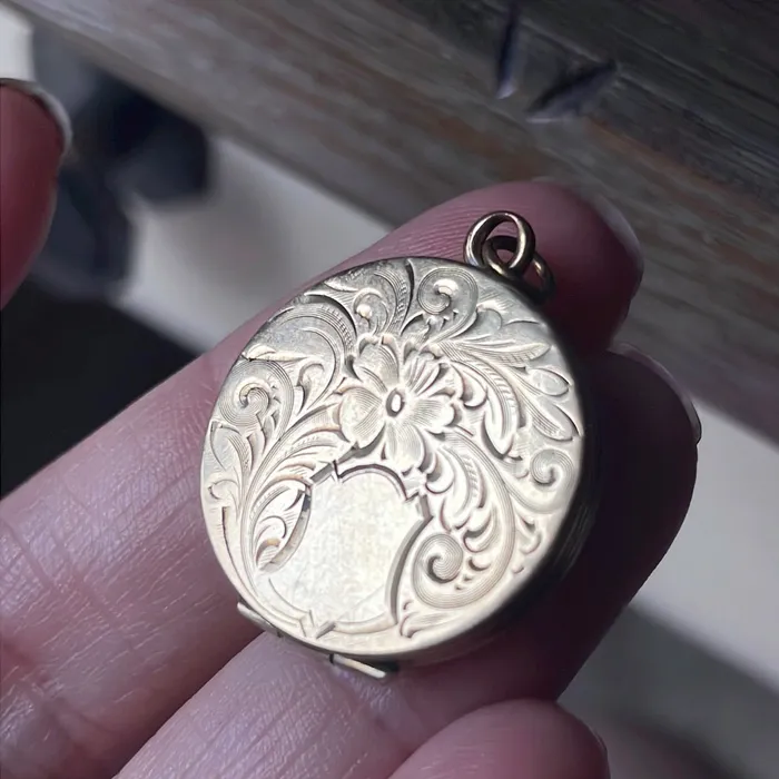 Engraved Flower Locket Gold Filled Antique Love Vintage Paris Earrings