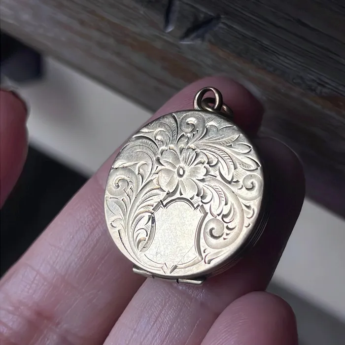 Engraved Flower Locket Gold Filled Antique Love Vintage Paris Earrings