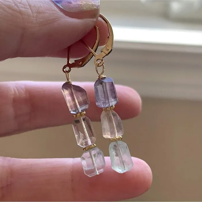 Fluorite Pastel Earrings Gold Filled Handmade Love Vintage Paris Earrings
