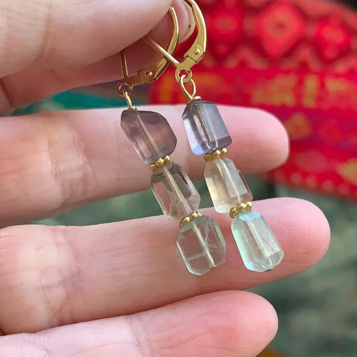 Fluorite Pastel Earrings Gold Filled Handmade Love Vintage Paris Earrings