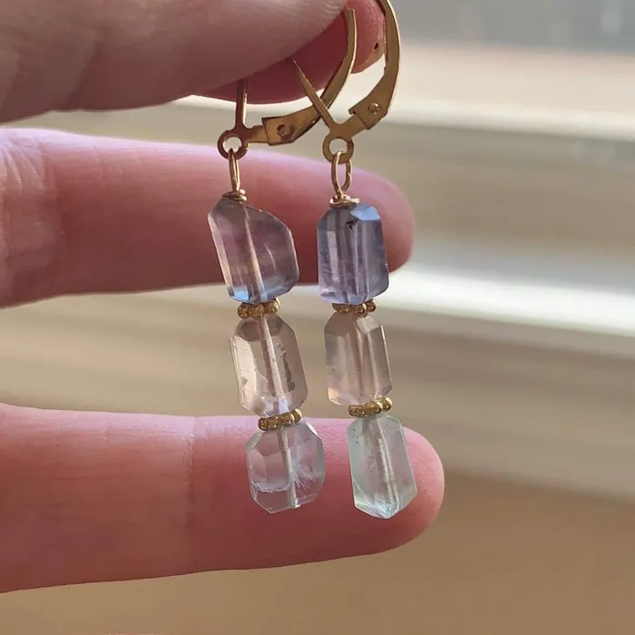 Fluorite Pastel Earrings Gold Filled Handmade Love Vintage Paris Earrings