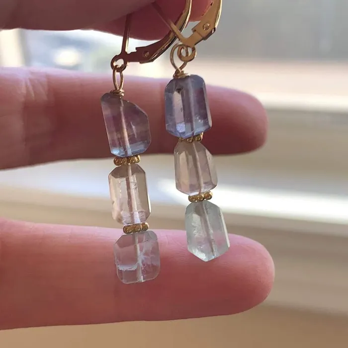 Fluorite Pastel Earrings Gold Filled Handmade Love Vintage Paris Earrings