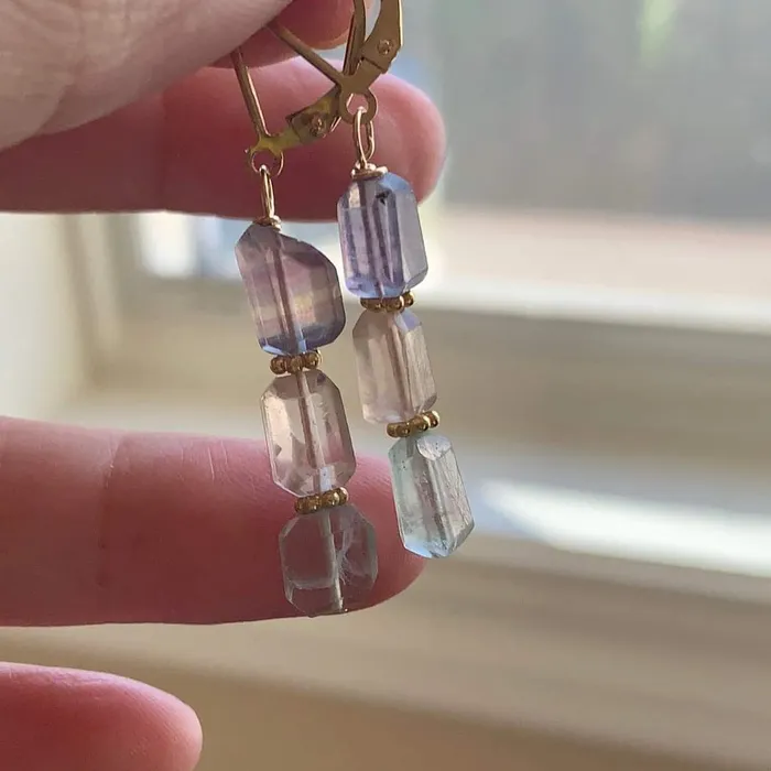 Fluorite Pastel Earrings Gold Filled Handmade Love Vintage Paris Earrings