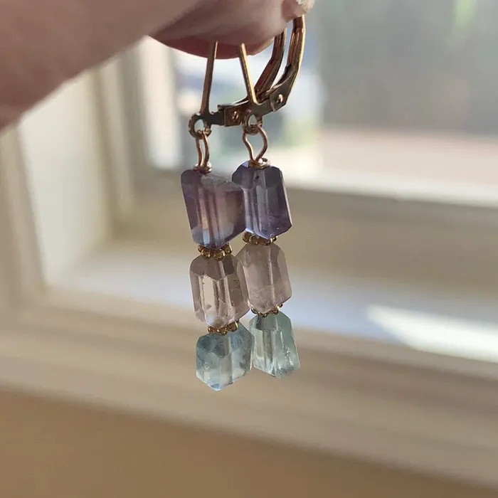 Fluorite Pastel Earrings Gold Filled Handmade Love Vintage Paris Earrings