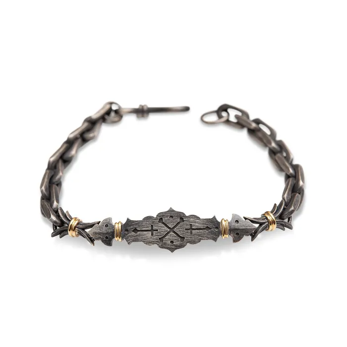 Harlin Jones Bracelets CrossBones Bracelet 14ct yellow Gold Oxidized Silver Harlin Jones Bracelets CrossBones Bracelet 14ct yellow Gold Oxidized Silver