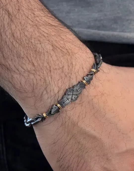 Harlin Jones Bracelets CrossBones Bracelet 14ct yellow Gold Oxidized Silver