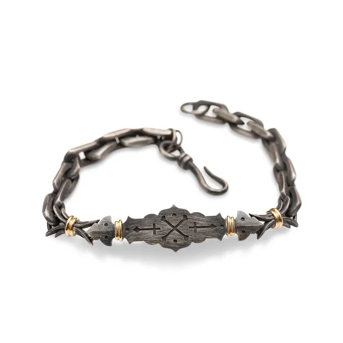 Harlin Jones Bracelets CrossBones Bracelet 14ct yellow Gold Oxidized Silver