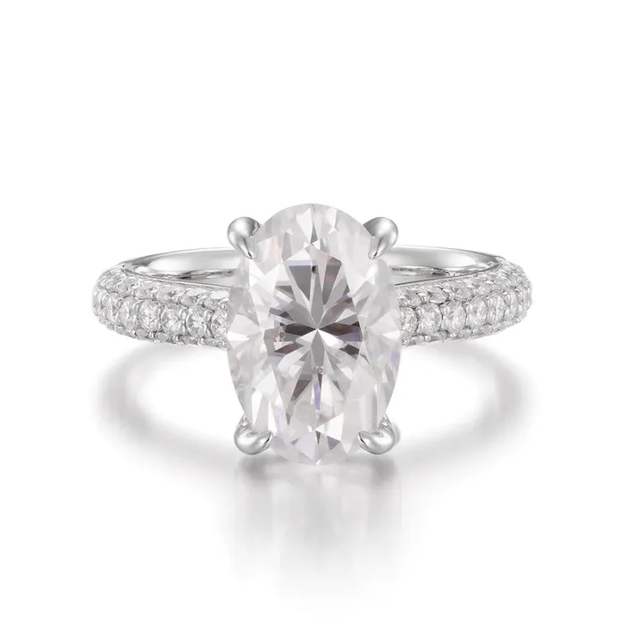icezeusshop Rings Moissanite Oval Cut Hidden Halo Engagement Ring