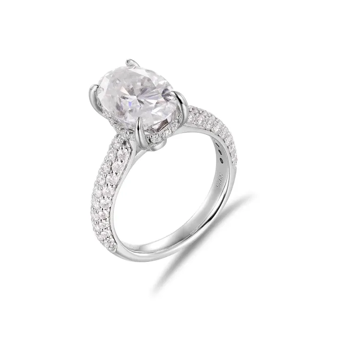 icezeusshop Rings Moissanite Oval Cut Hidden Halo Engagement Ring