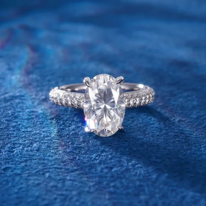 icezeusshop Rings Moissanite Oval Cut Hidden Halo Engagement Ring