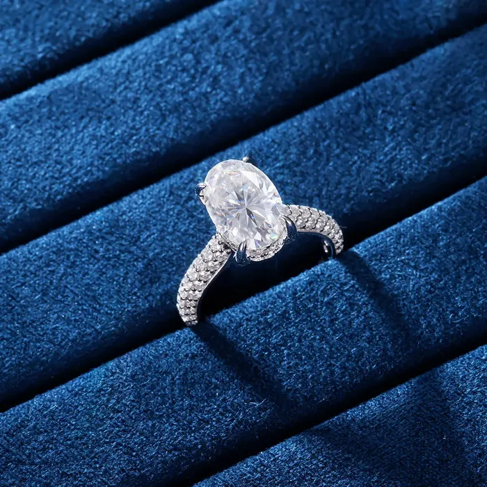 icezeusshop Rings Moissanite Oval Cut Hidden Halo Engagement Ring