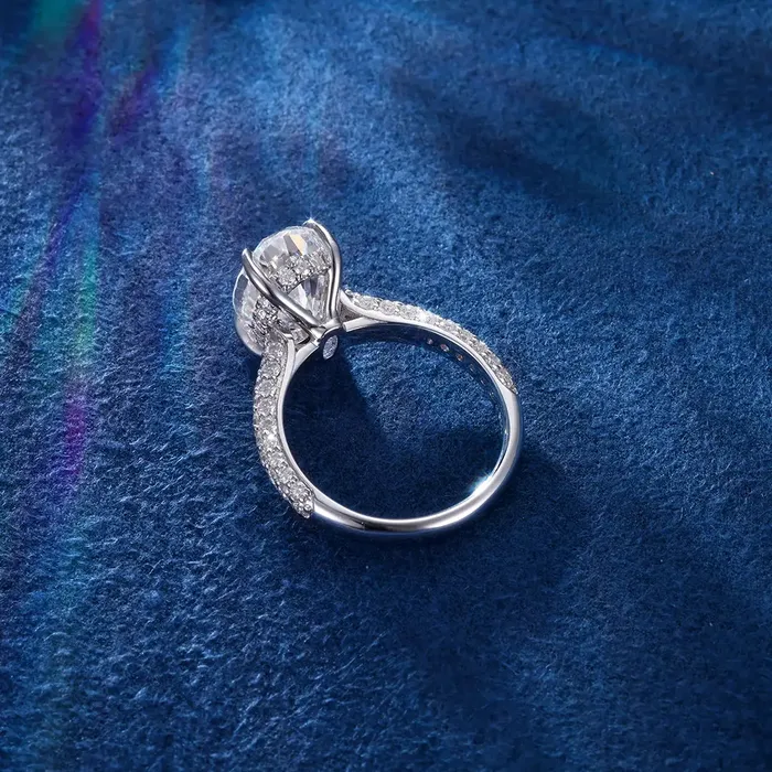 icezeusshop Rings Moissanite Oval Cut Hidden Halo Engagement Ring