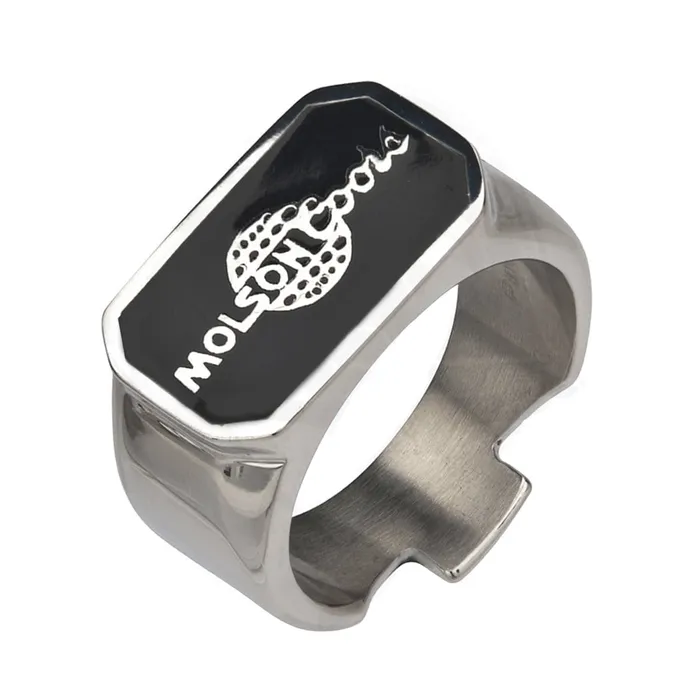 INOX JEWELRY Rings Black and Silver Tone Stainless Steel Molsoncoors Bottle Opener Ring INOX JEWELRY Rings Black and Silver Tone Stainless Steel Molsoncoors Bottle Opener Ring