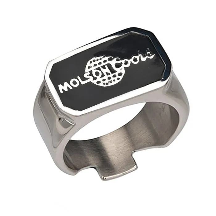 INOX JEWELRY Rings Black and Silver Tone Stainless Steel Molsoncoors Bottle Opener Ring