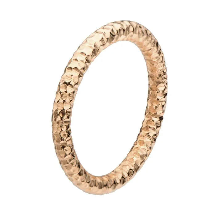 INOX JEWELRY Rings Rose Tone Stainless Steel 25mm Hammered Wedding Band