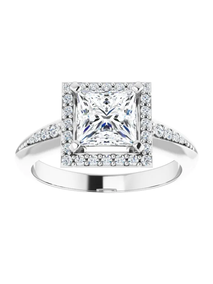 Knife Edge HaloStyle Engagement Ring 16 ct tw acredo USA Rings
