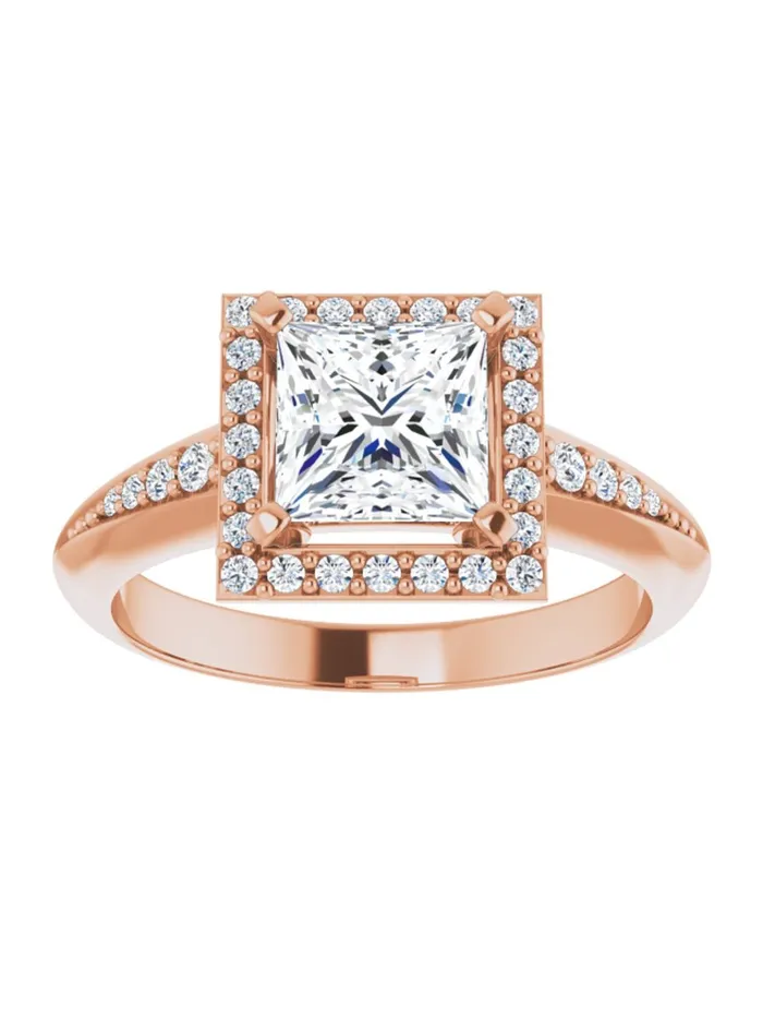 Knife Edge HaloStyle Engagement Ring 16 ct tw acredo USA Rings
