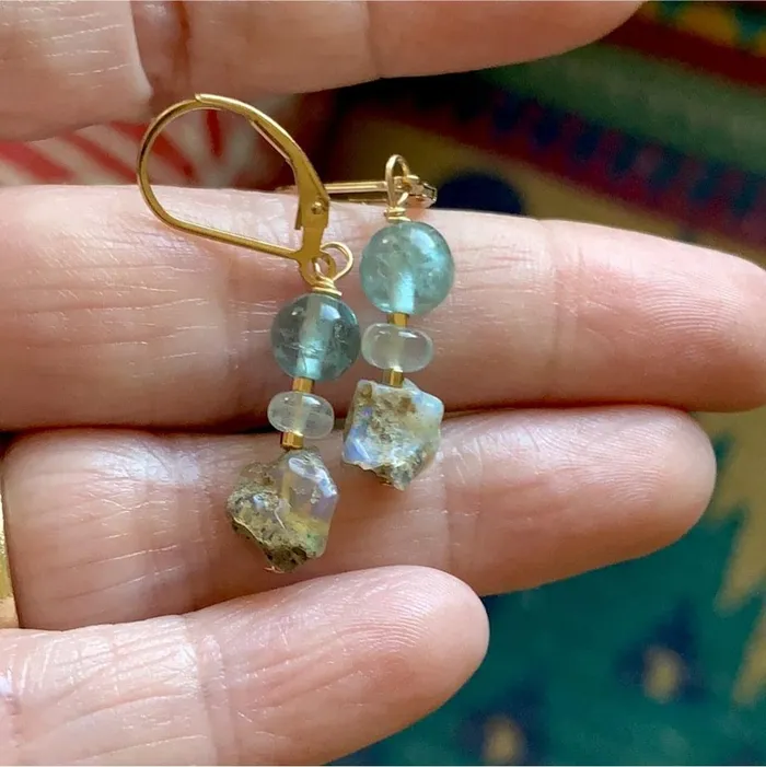 Love Vintage Paris Earrings Opal Apatite and Aquamarine Earrings Gold Filled Handmade