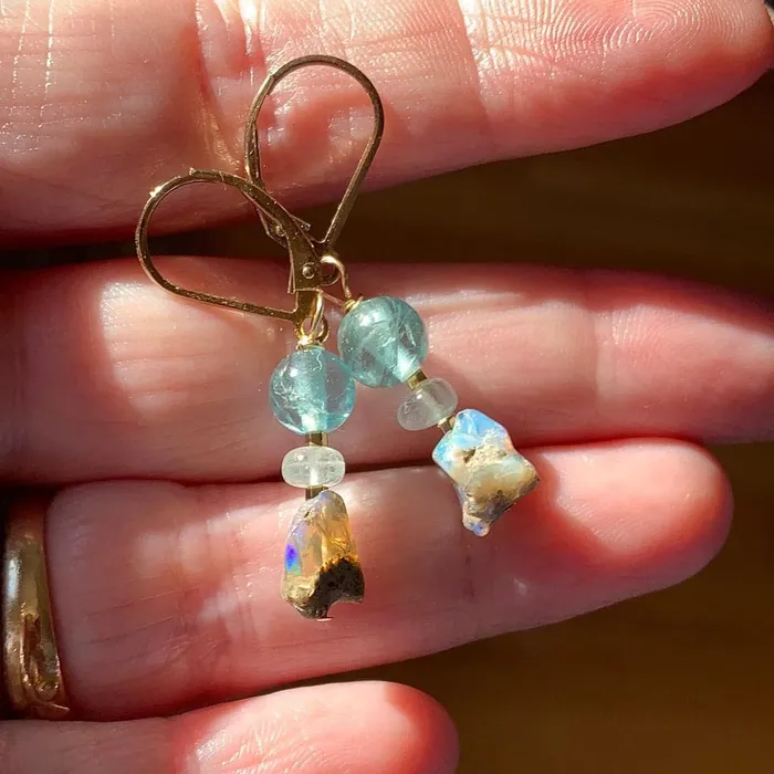 Love Vintage Paris Earrings Opal Apatite and Aquamarine Earrings Gold Filled Handmade