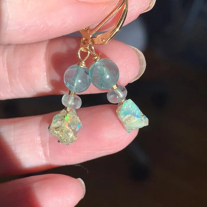 Love Vintage Paris Earrings Opal Apatite and Aquamarine Earrings Gold Filled Handmade