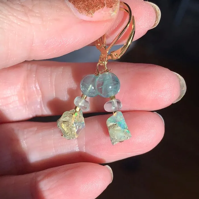Love Vintage Paris Earrings Opal Apatite and Aquamarine Earrings Gold Filled Handmade