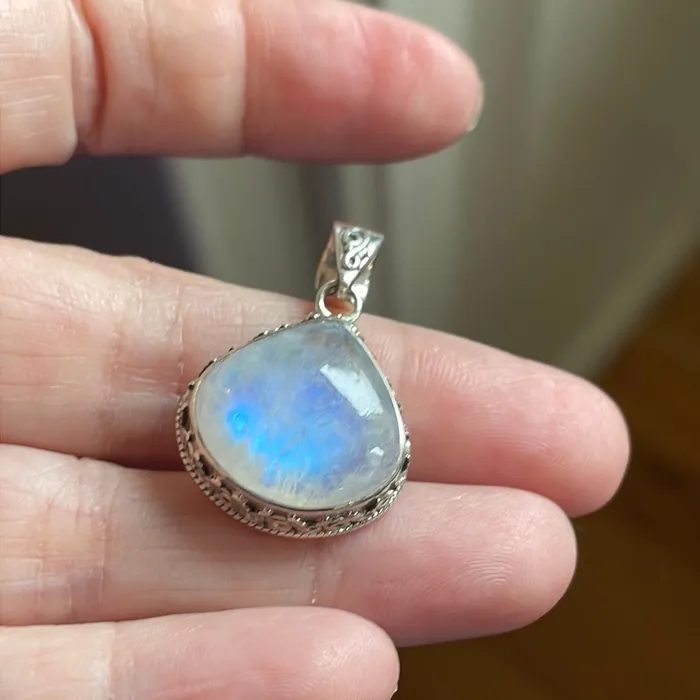Moonstone Teardrop Pendant Closed Back Sterling Silver Modern Vintage Paris Jewelry Necklaces