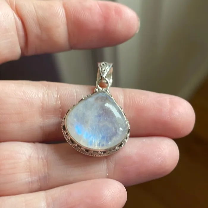 Moonstone Teardrop Pendant Closed Back Sterling Silver Modern Vintage Paris Jewelry Necklaces