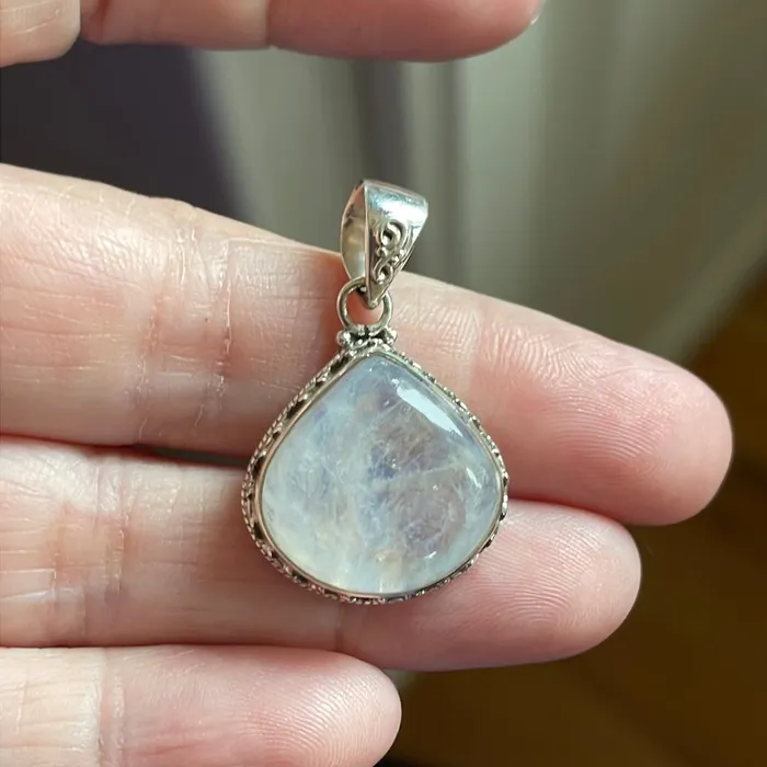 Moonstone Teardrop Pendant Closed Back Sterling Silver Modern Vintage Paris Jewelry Necklaces