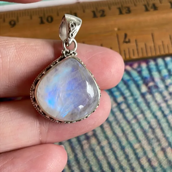 Moonstone Teardrop Pendant Closed Back Sterling Silver Modern Vintage Paris Jewelry Necklaces