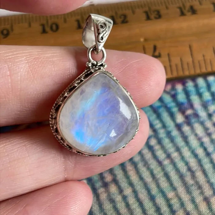 Moonstone Teardrop Pendant Closed Back Sterling Silver Modern Vintage Paris Jewelry Necklaces