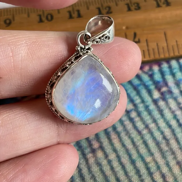Moonstone Teardrop Pendant Closed Back Sterling Silver Modern Vintage Paris Jewelry Necklaces
