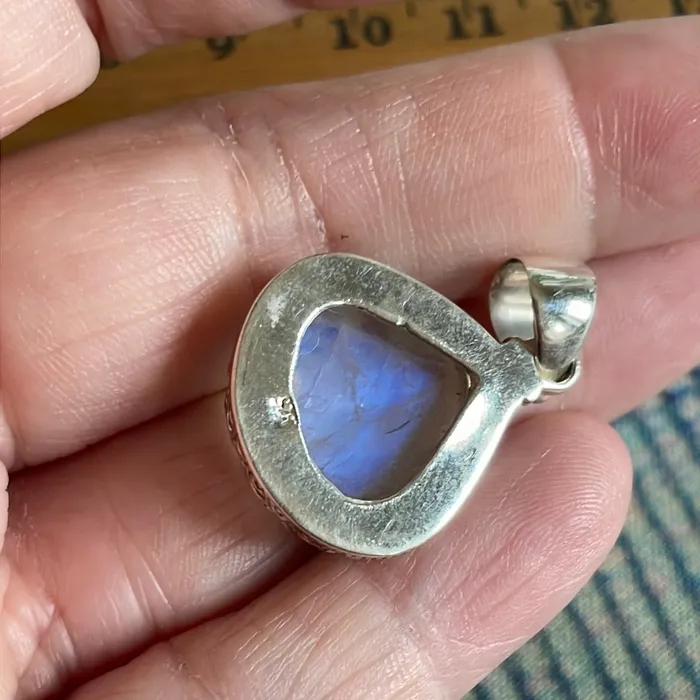 Moonstone Teardrop Pendant Closed Back Sterling Silver Modern Vintage Paris Jewelry Necklaces