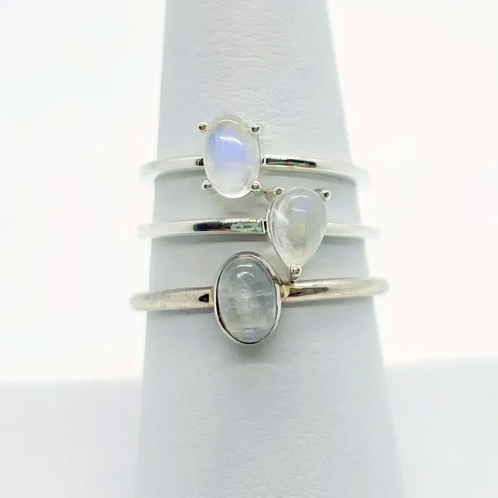 Natural Creations Rings Rainbow Moonstone Sterling Silver Dainty Ring Polished J519 Natural Creations Rings Rainbow Moonstone Sterling Silver Dainty Ring Polished J519