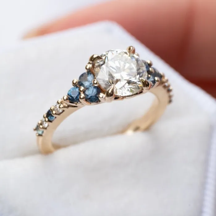 Nature Inspired Floral Diamond and Sapphire Engagement Ring 14K Gold Albrecht Jewellery Rings Nature Inspired Floral Diamond and Sapphire Engagement Ring 14K Gold Albrecht Jewellery Rings