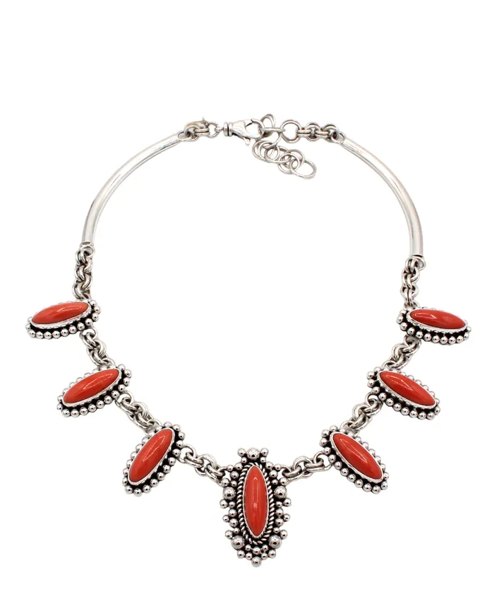 Necklaces Artie Yellowhorse Seven Stone Red Coral Necklace