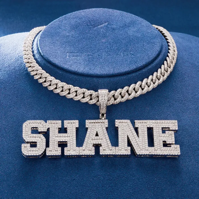 Necklaces icezeusshop Custom Name Iced Out Varsity Font Letter Pendant For Gift Necklaces icezeusshop Custom Name Iced Out Varsity Font Letter Pendant For Gift