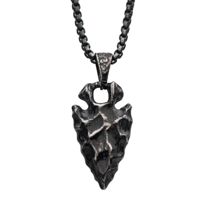 Necklaces INOX JEWELRY Gunmetal Silver Tone Stainless Steel Chiseled Arrowhead Pendant with Box Chain Necklaces INOX JEWELRY Gunmetal Silver Tone Stainless Steel Chiseled Arrowhead Pendant with Box Chain