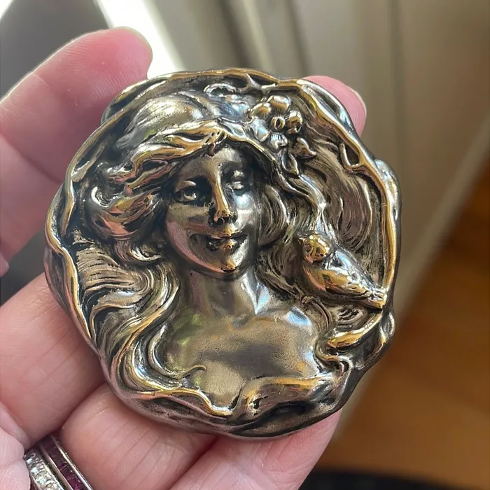 Necklaces Nouveau Goddess with Bird Pendant Sterling Silver Vintage Vintage Paris Jewelry Necklaces Nouveau Goddess with Bird Pendant Sterling Silver Vintage Vintage Paris Jewelry