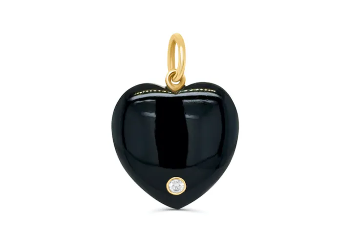 Pendant 14kt Gold Onix Heart Round Diamond Albert Hern Necklaces