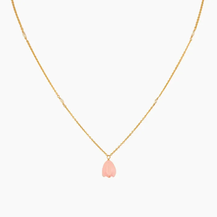 Pink Pikake White Keshi Pearl Necklace misha hawaii Necklaces