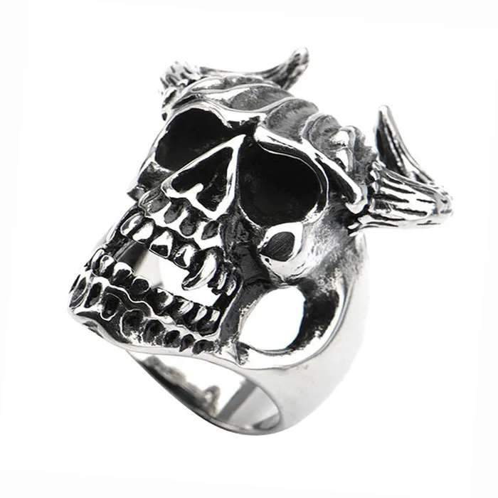 Rings INOX JEWELRY Antiqued Silver Tone Stainless Steel Oxidized Skull with Horns Ring Rings INOX JEWELRY Antiqued Silver Tone Stainless Steel Oxidized Skull with Horns Ring