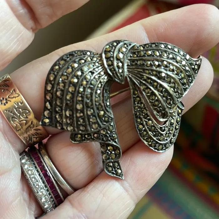 Rings Vintage Paris Jewelry Marcasite Bow Brooch Sterling Silver Vintage