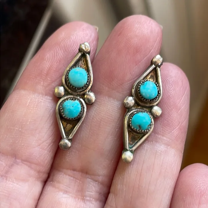 Turquoise Stud Earrings Sterling Silver Vintage Vintage Paris Jewelry Earrings