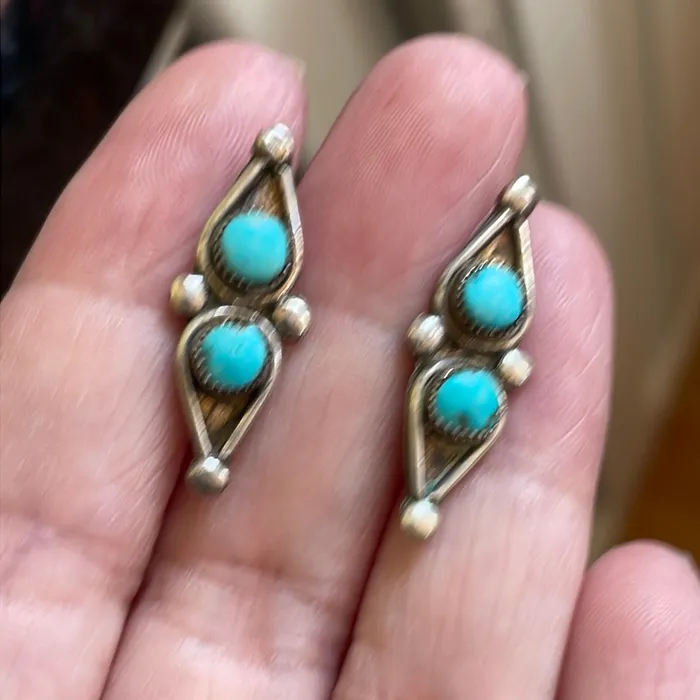 Turquoise Stud Earrings Sterling Silver Vintage Vintage Paris Jewelry Earrings