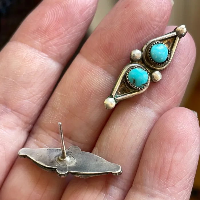 Turquoise Stud Earrings Sterling Silver Vintage Vintage Paris Jewelry Earrings