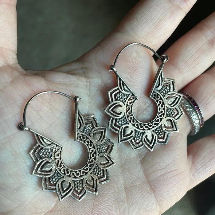 Vintage Paris Jewelry Earrings Ornate Hoop Earrings Sterling Silver Vintage