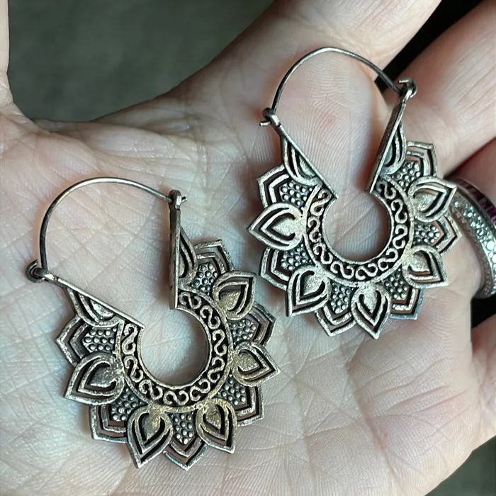 Vintage Paris Jewelry Earrings Ornate Hoop Earrings Sterling Silver Vintage
