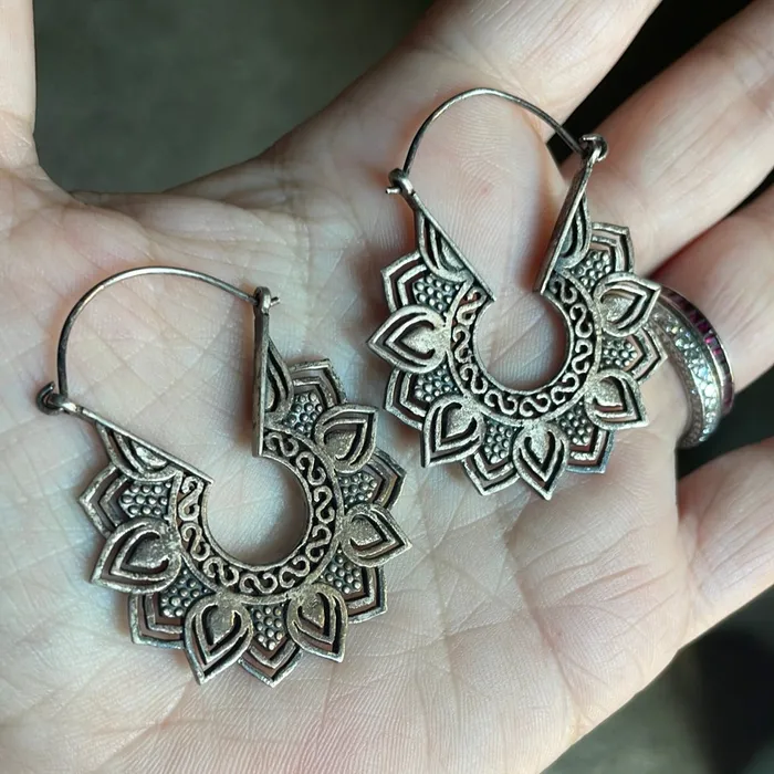 Vintage Paris Jewelry Earrings Ornate Hoop Earrings Sterling Silver Vintage